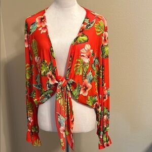 Tropical Floral Tie-Front Blouse